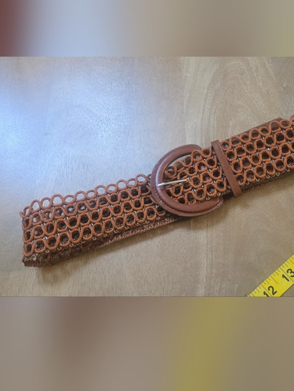 Brown Woven Leather-Link Women's Belt